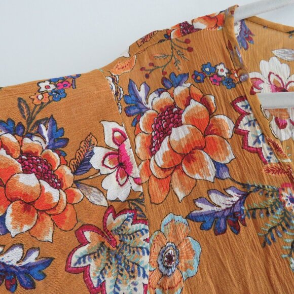 PATRONS OF PEACE Floral Crepe Faux Wrap Maxi Dress in Burnt Orange Boho Size L - Picture 5 of 16